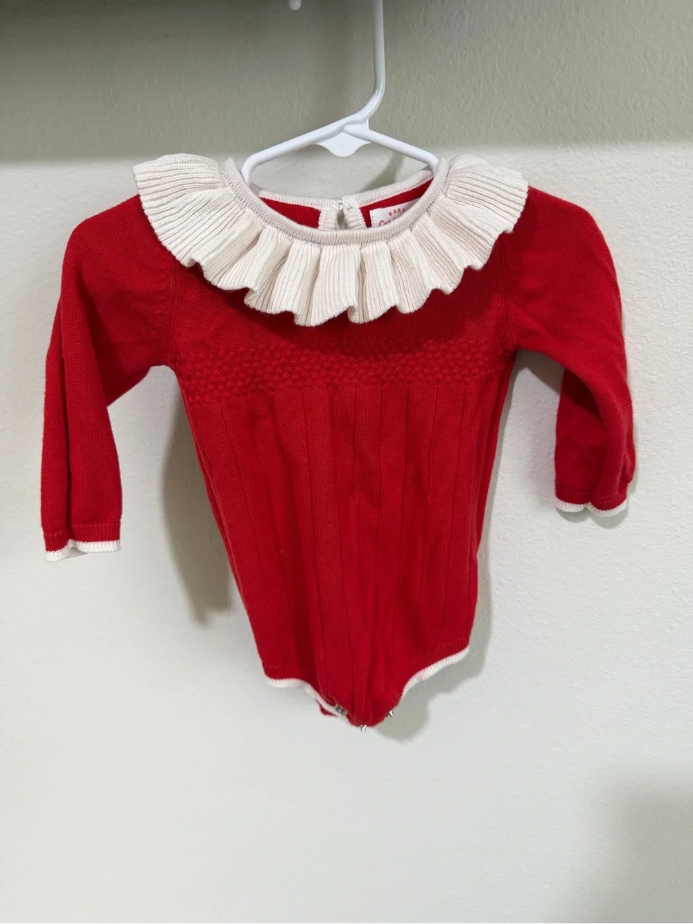 Cat & Jack Red Knit Baby Romper with Cream Ruffle Collar